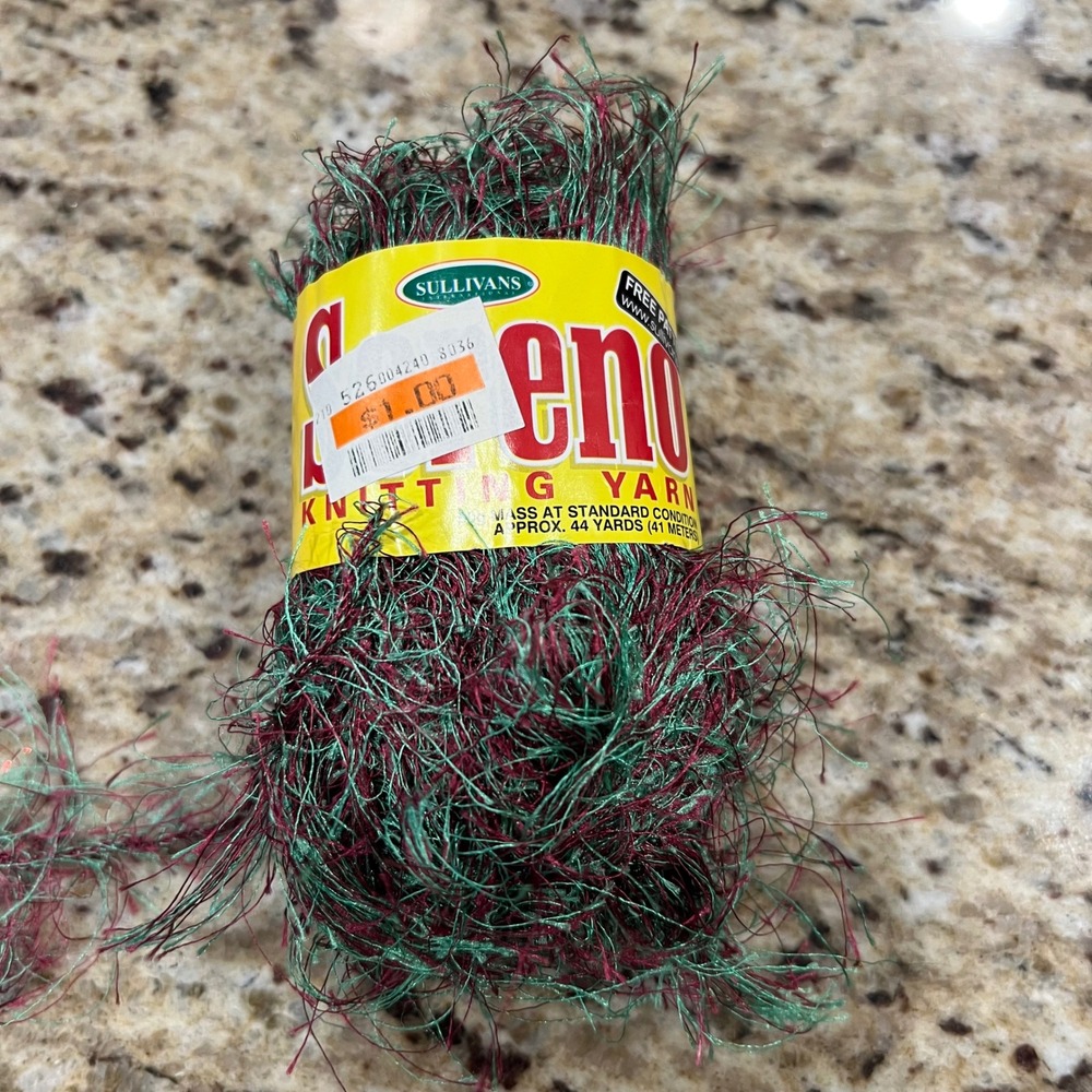 Sullivans Seno Knitting Yarn Spiced Pine Green Burgundy Eyelash 44 Yards 89288